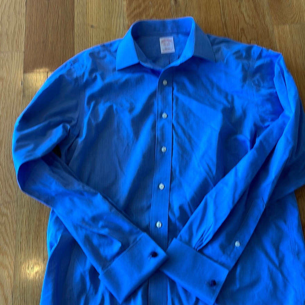 Men’s blue dress shirt with French cuffs. 15 1/2 x35- never worn- regular fit